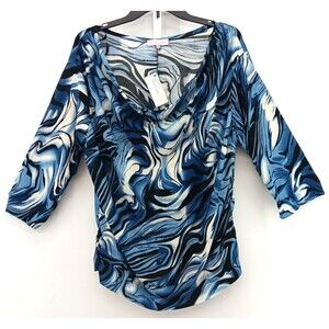 Everyday Blouse Women Size 2XL Blue White Swirl Scoop Neck 3/4 Sleeve Top